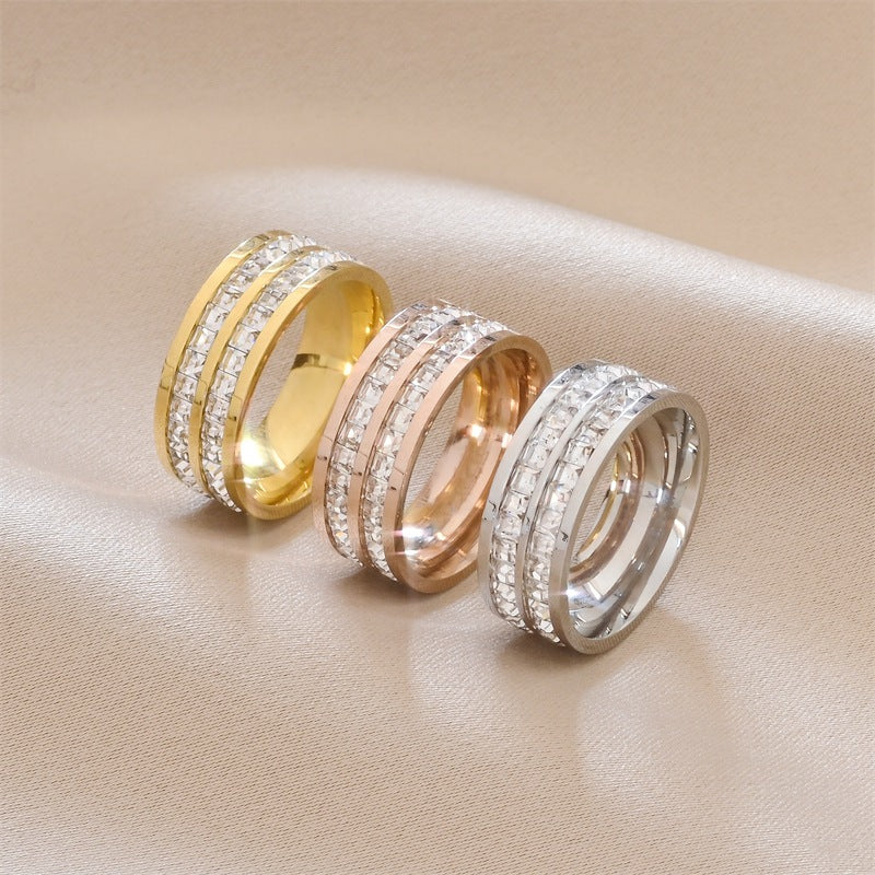 Bague en acier inoxydable avec strass tendance pour femme