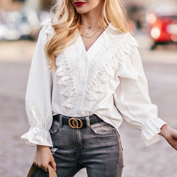 Chemisier en coton et dentelle patchwork pour femme