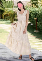 Robe plissée à volants imprimé écossais été, mode INS, sans manches, coupe trapèze, ample, pour la plage, vêtements pour femmes