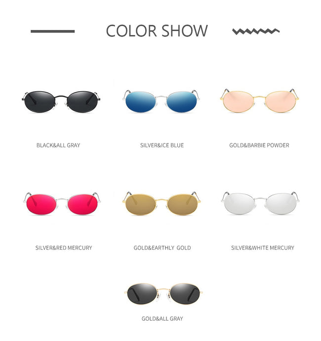 Lunettes de soleil de mode pour femmes, célèbres lunettes de soleil ovales, marque de luxe, montures rondes en métal, petites lunettes noires bon marché Main Image