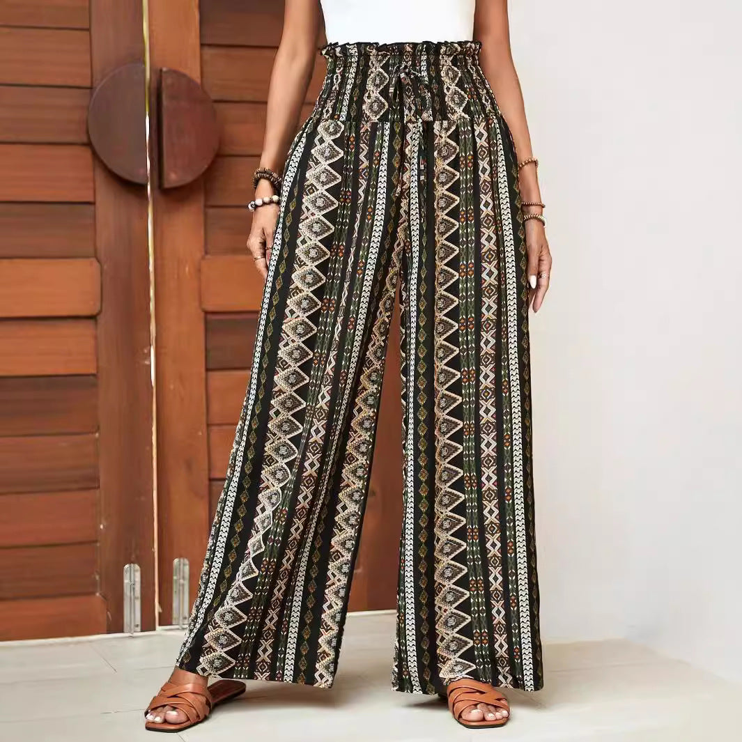 Pantalon large ample taille haute imprimé pour femme