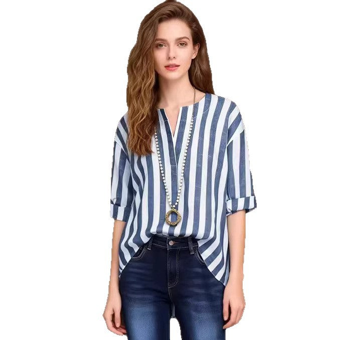 Chemisier classique rayé polyvalent pour femme