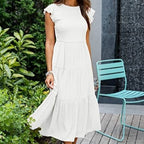 Robe Bohème Mi-Longue à Manches Courtes