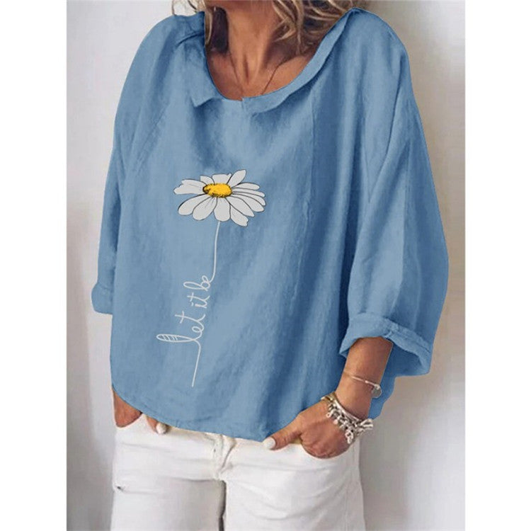 Chemise ample en lin à revers et manches longues pour femme
