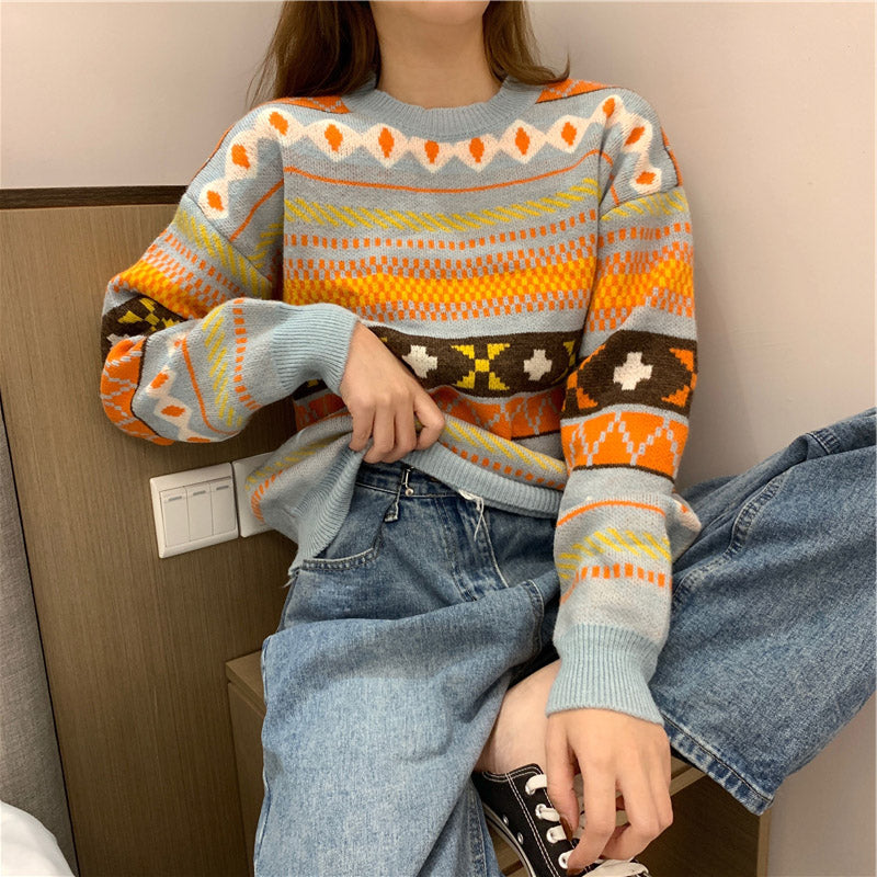 Nouveau Pull Tendance Col Rond Manches Longues Femme Ample Passe-Partout