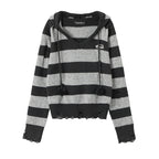 Pull à capuche d'automne femme fin à rayures contrastées