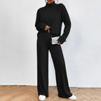 Ensemble deux pièces de pull et pantalon ample en tricot à col roulé à manches longues pour femme, collection automne-hiver