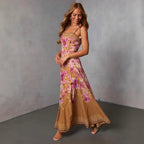 Robe à bretelles imprimée sexy et tendance pour femme
