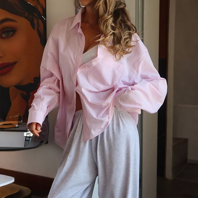 Cardigan long rayé à manches longues boutonnées pour femme Main Image