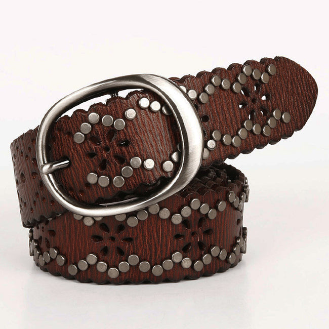 Ceinture en cuir cloutée, en peau de vache première couche, pour femme Hover Image