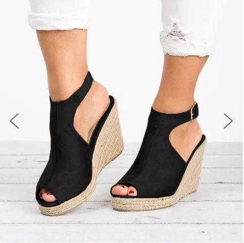 Sandales compensées femme peep toe spartiates à plateforme talons hauts