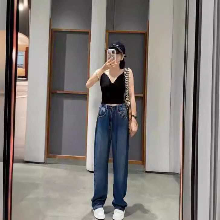 Jeans taille haute élastiqués pour femme