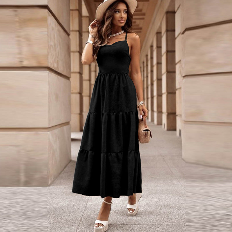 Nouvelle robe à bretelles unie pour femme