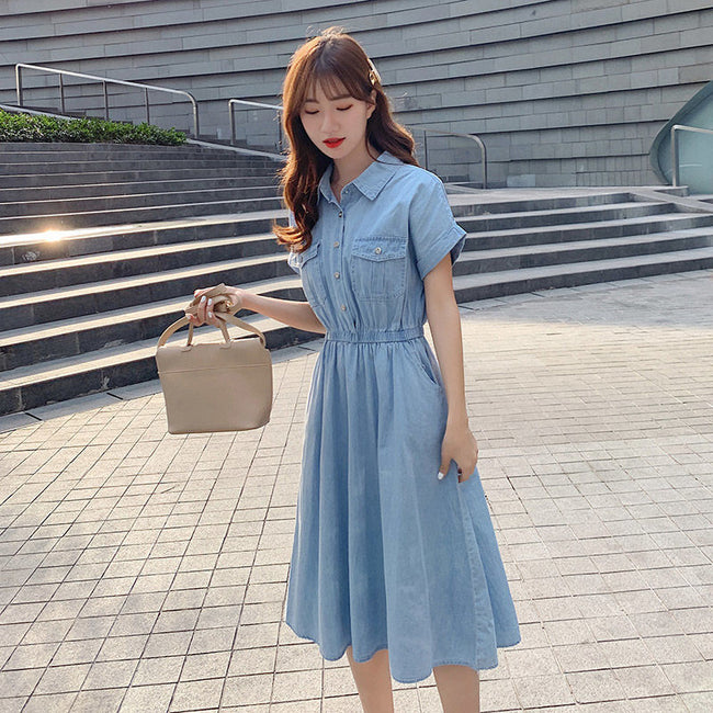 Robe d'été en jean de soie glacée femme Main Image