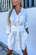 Robe chemise femme à manches retroussées multicolore