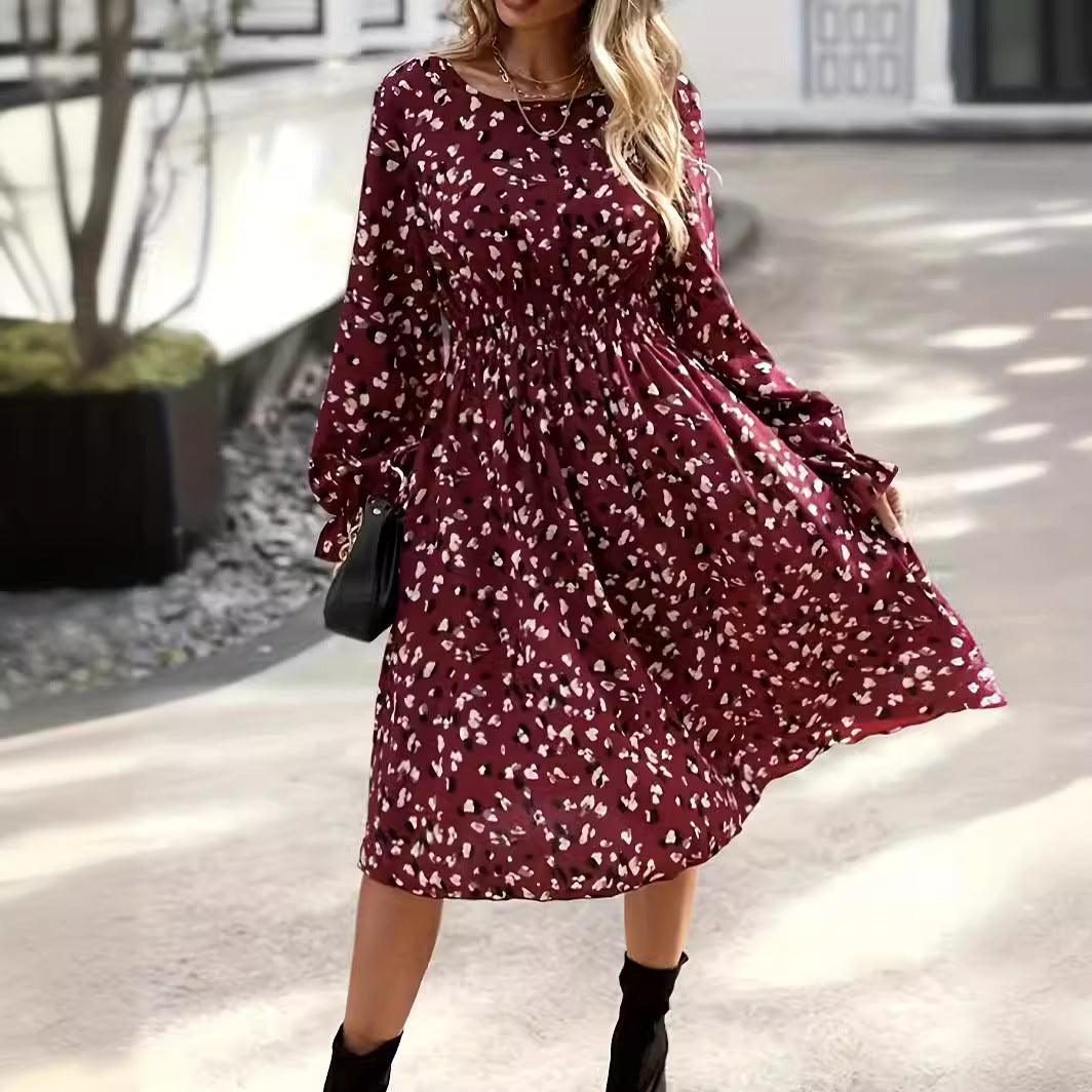Robe longue imprimée à manches longues pour femmes