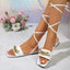 Fashion Lace-up Chain Sandals For Women Large Size Square-toed Flat Shoes Summer