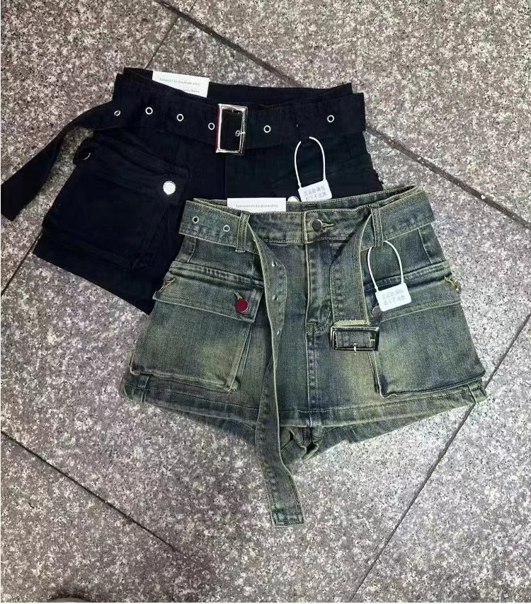 Short en jean taille haute trapèze pour femme