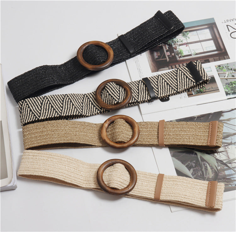 Ceinture tissée à boucle ronde avec corde en cire bohème