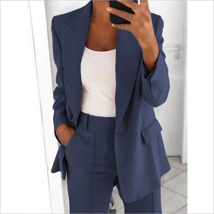 Vêtements pour femmes : Ensemble décontracté Ins avec blazer à revers, manches longues et pantalon slim à poches