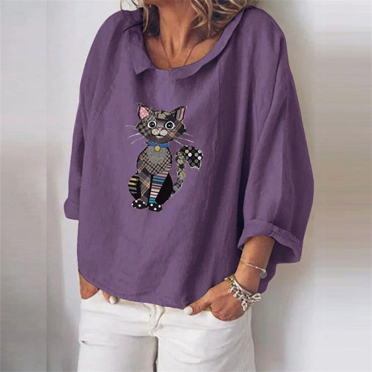Chemise ample en lin à revers et manches longues pour femme