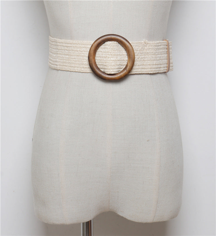 Ceinture tissée à boucle ronde avec corde en cire bohème