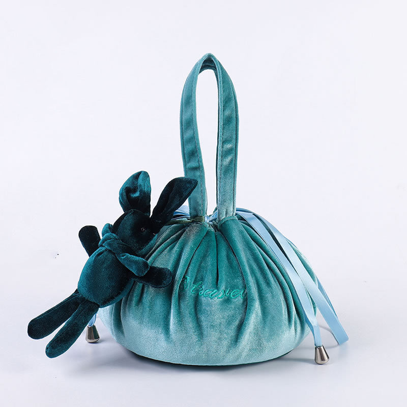 Nouveaux sacs cosmétiques en velours avec oreilles de lapin de dessin animé, trousse de maquillage, sacs cadeaux auto-adhésifs pour Pâques joyeuses pour filles