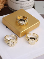 Bague chaîne maillons de bracelet de montre carrés épais en strass lettre initiale A-Z brillantes pour femme Bijoux de boutique
