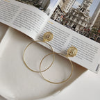 Boucles d'oreilles grand cercle de style INS en argent sterling 925, modèle Reine