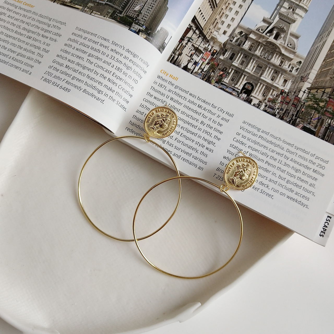 Boucles d'oreilles grand cercle de style INS en argent sterling 925, modèle Reine