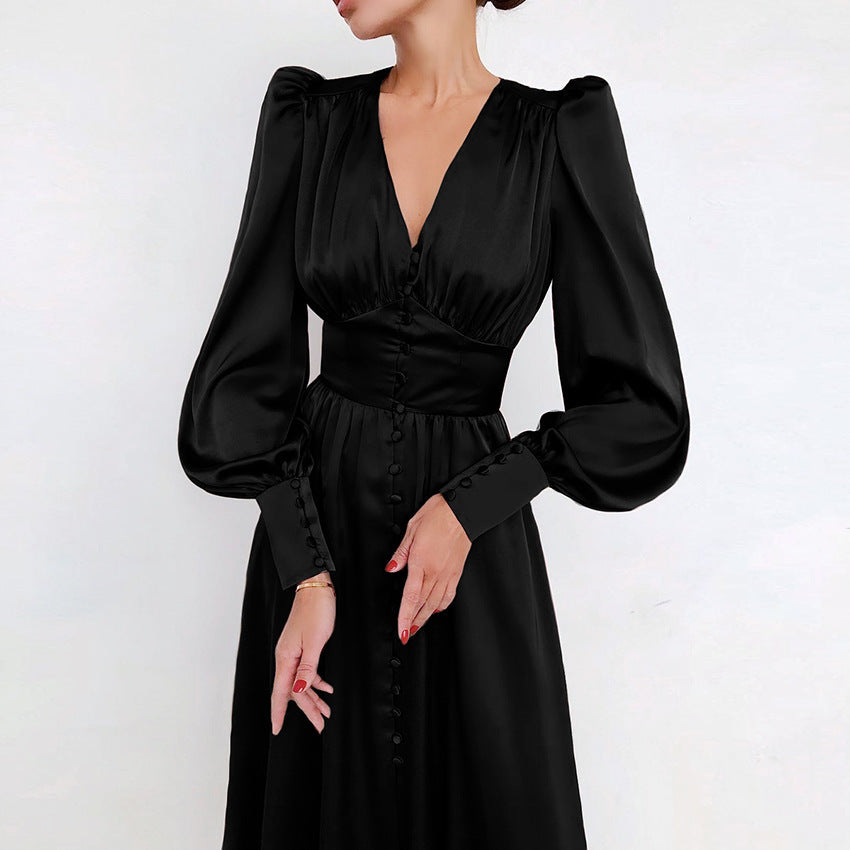 Robe Cintrée à Manches Lanternes Amincissante