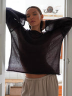Pull creux fin à manches cloche pour femme