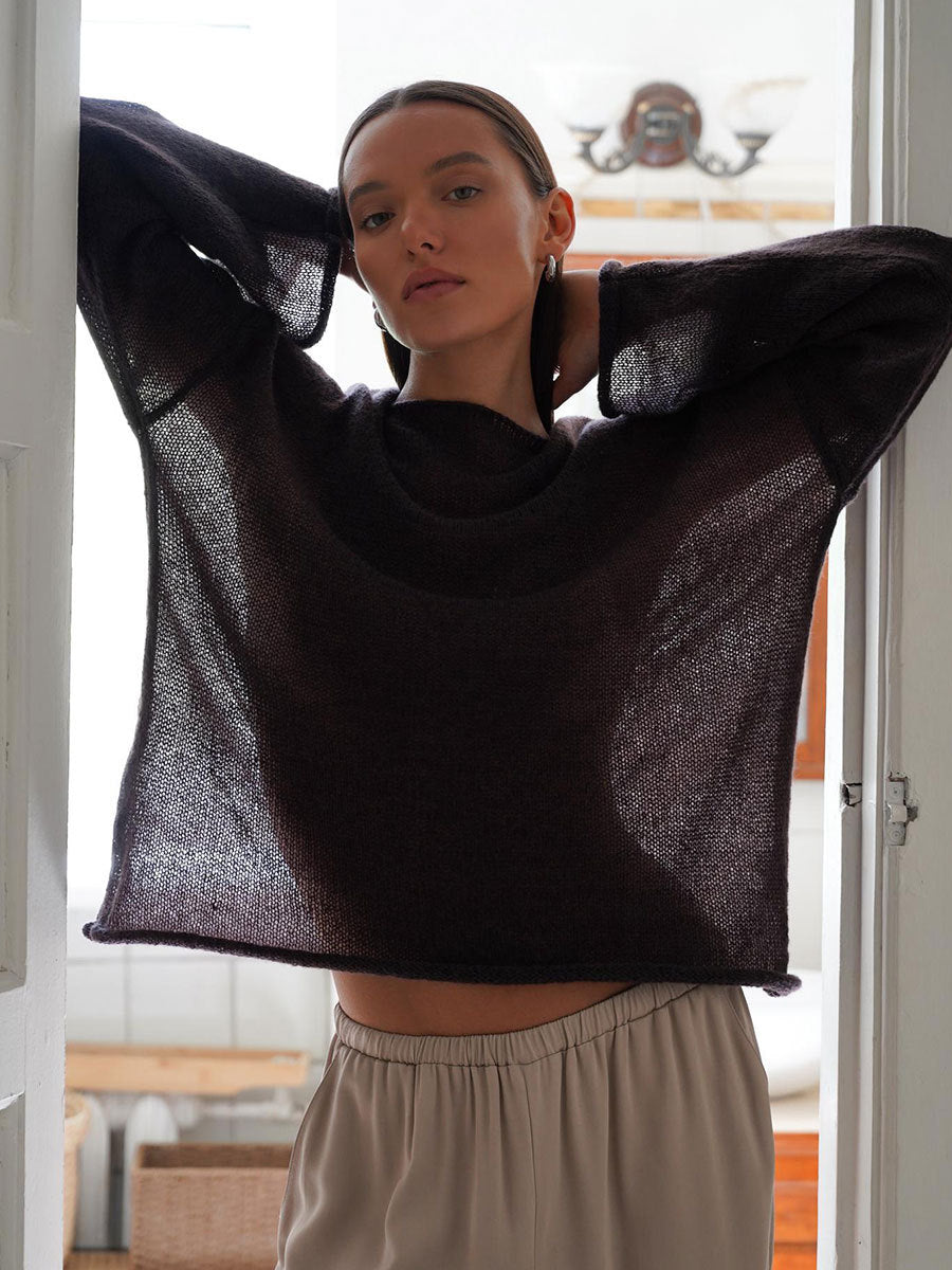 Pull creux fin à manches cloche pour femme