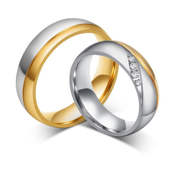Bagues de mariage romantiques pour amoureux, en acier inoxydable couleur or, bagues de couple pour fiançailles, bijoux de fête, alliances Hover Image
