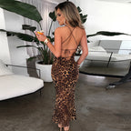 Robe longue ajustée à lacets imprimée
