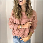 Pull décontracté pour femme à col rond et couleurs contrastantes