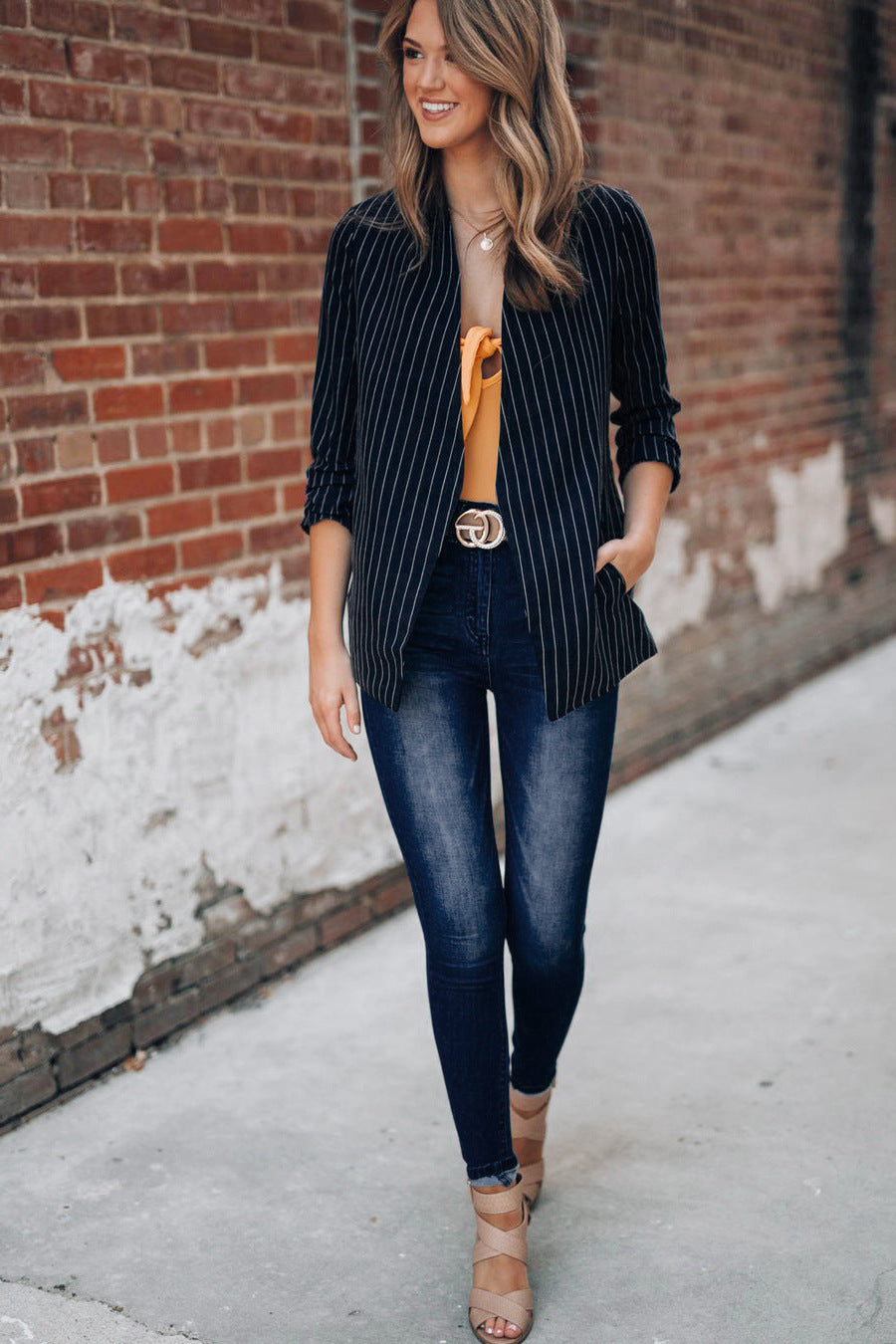 Blazer en jean rayé style britannique