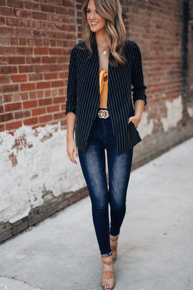 Blazer en jean rayé style britannique Main Image