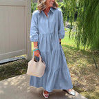 Robe ample décontractée à revers, manches mi-longues et grand tombé