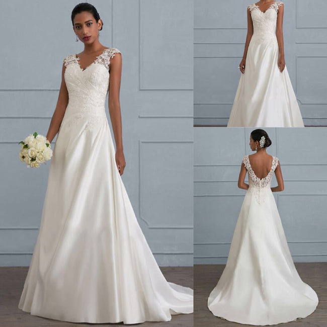 One-shoulder V-neck fishtail lace trailing wedding dress Hover Image