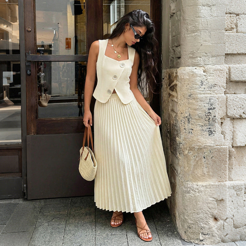 Ensemble tailleur jupe longue plissée élégante et à la mode pour femme