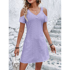 Nouvelle Robe Épaules Dénudées Manches Courtes Mode Été Minceur Robes Trapèze Décontractée Vacances Plage Pour Vêtements Femme