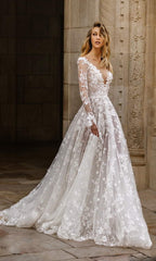 Robe de mariée sexy en dentelle à manches longues, robe de soirée
