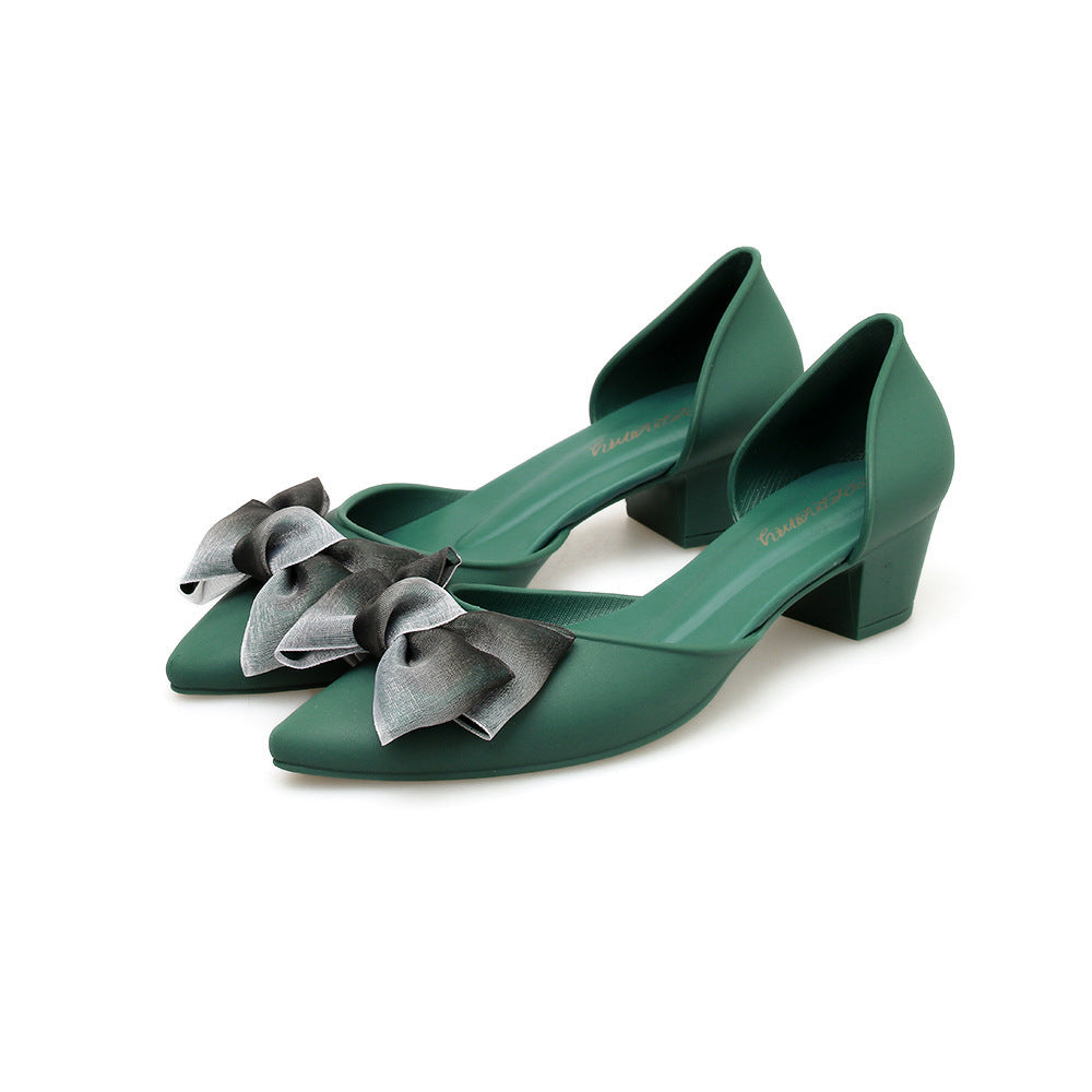 Chaussures à talons épais en gelée givrée avec nœud papillon