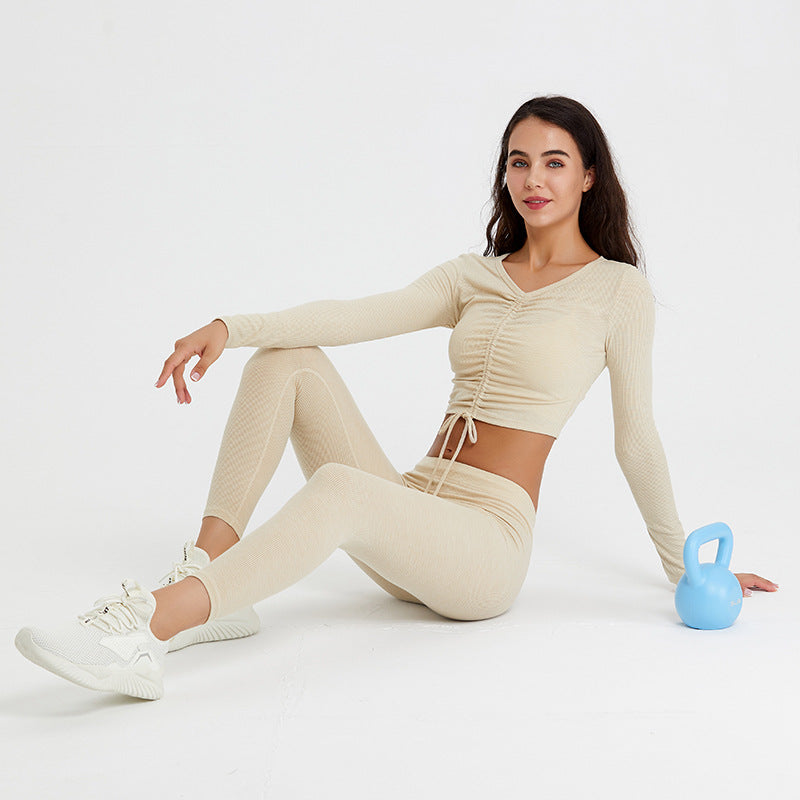 Ensemble de course et de fitness respirant et extensible à manches longues deux pièces
