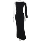Robe longue à ruban asymétrique Ins, robe sans manches moulante pour soirée et club pour femmes