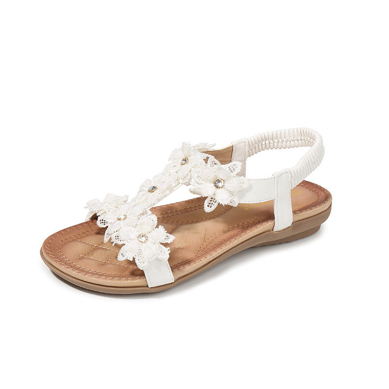 Grandes Sandales Femme Fleur en T Sandales de Plage pour Femme