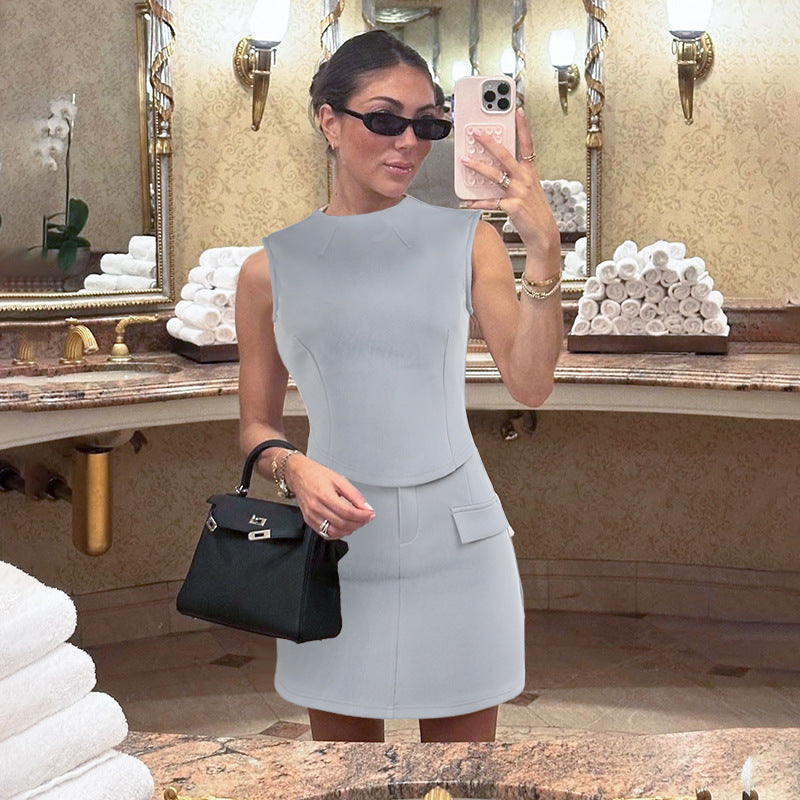 Ensemble robe mi-longue et haut à manches pour femme