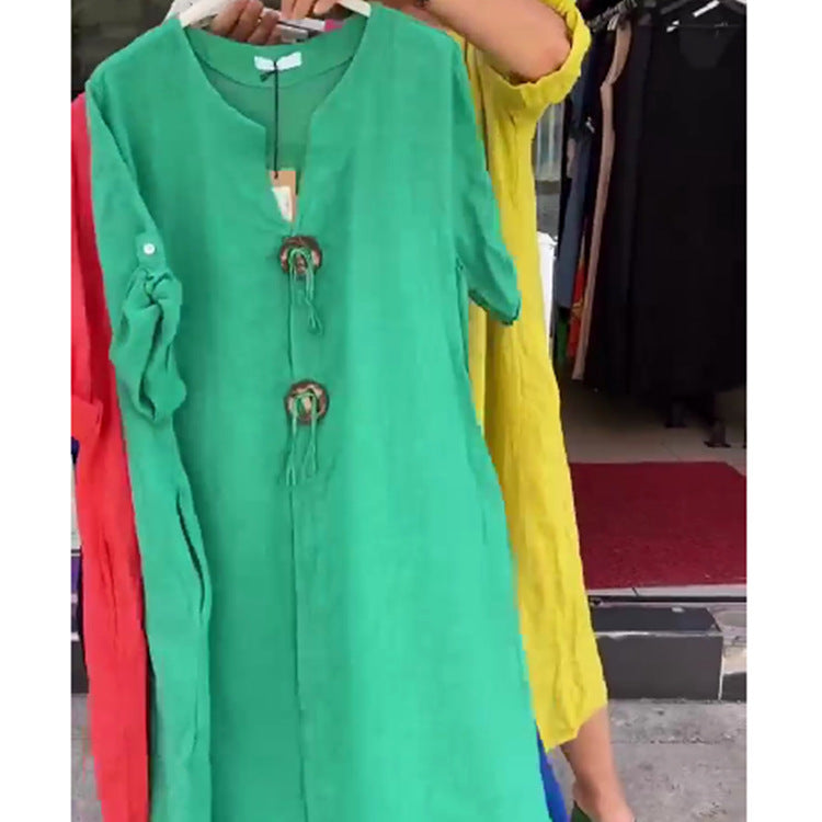 Robe simple décontractée de couleur unie pour femme