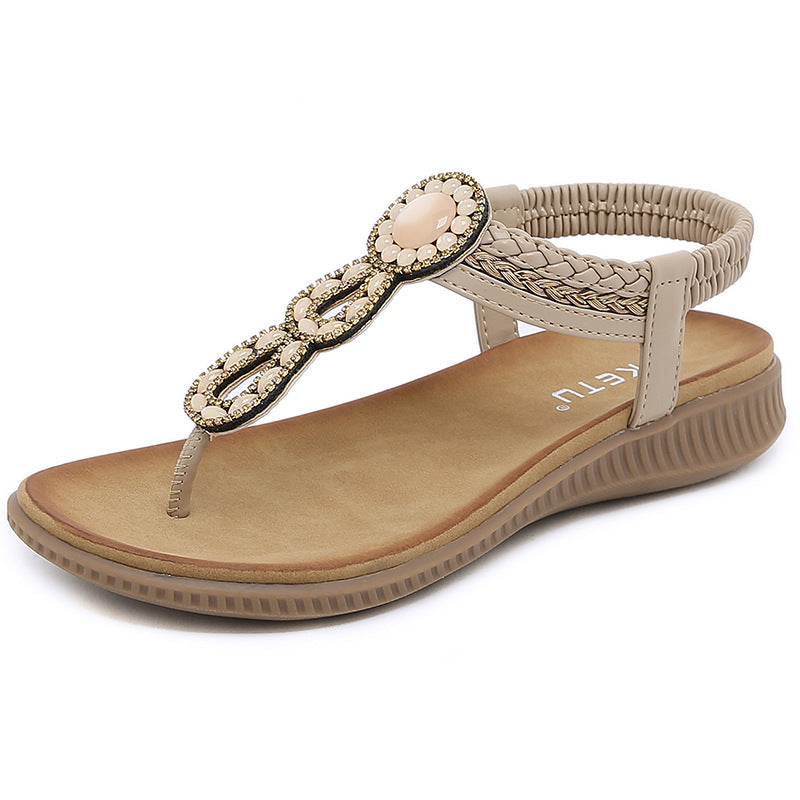 Tongs Bohème Femme Tressées Chaussures de Plage Claquettes